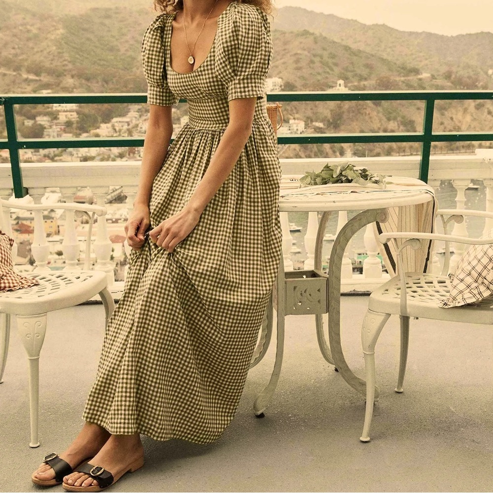 LN DÔEN Kennedy Dress in Olive Gingham, XS